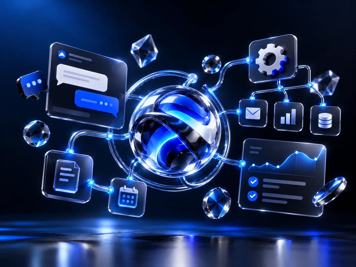 AI automation: connected tools around a glowing core